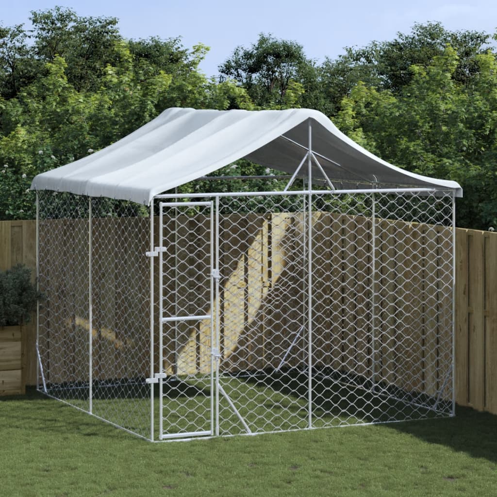 Hondenkennel Met Dak 3X9X2,5 M Gegalvaniseerd Staal Zilverkleur