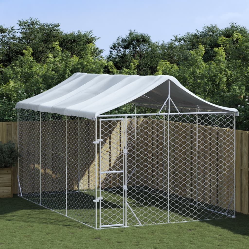 Hondenkennel Met Dak 3X9X2,5 M Gegalvaniseerd Staal Zilverkleur