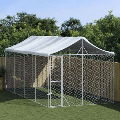 Hondenkennel Met Dak 3X9X2,5 M Gegalvaniseerd Staal Zilverkleur