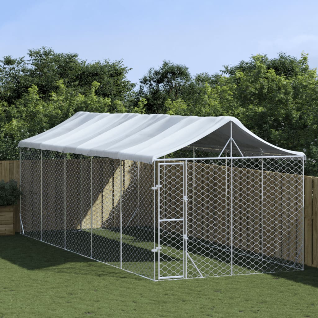 Hondenkennel Met Dak 3X9X2,5 M Gegalvaniseerd Staal Zilverkleur