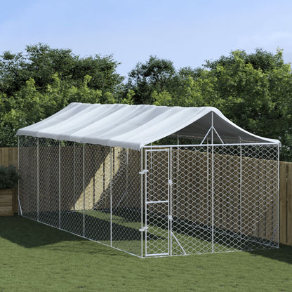 Hondenkennel Met Dak 3X9X2,5 M Gegalvaniseerd Staal Zilverkleur