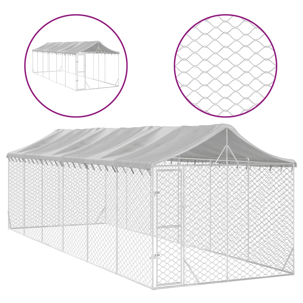 Hondenkennel Met Dak 3X9X2,5 M Gegalvaniseerd Staal Zilverkleur