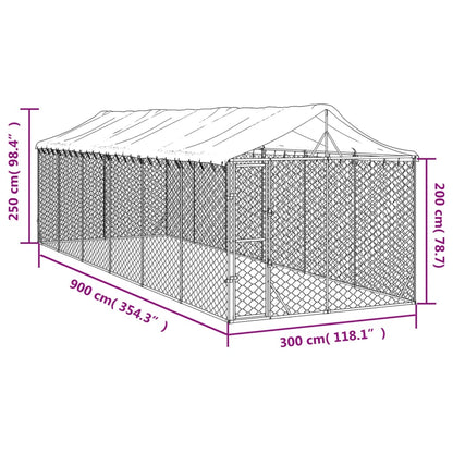 Hondenkennel Met Dak 3X9X2,5 M Gegalvaniseerd Staal Zilverkleur