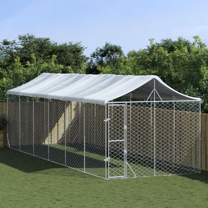 Hondenkennel Met Dak 3X9X2,5 M Gegalvaniseerd Staal Zilverkleur