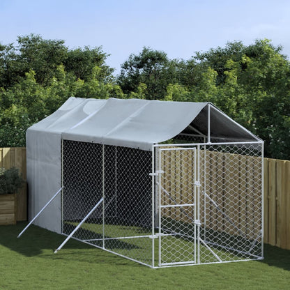 Hondenkennel Met Dak 2X10X2,5 M Gegalvaniseerd Staal Zilver