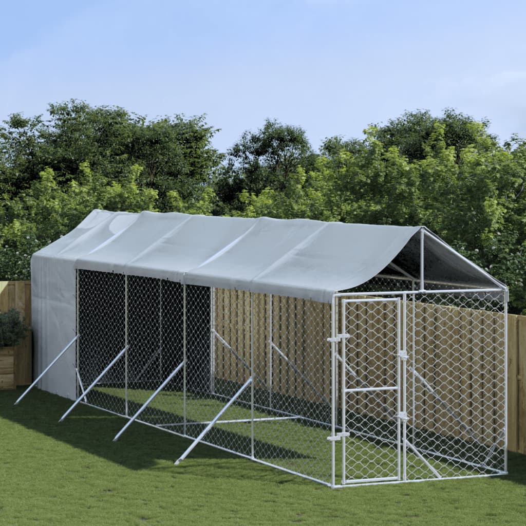 Hondenkennel Met Dak 2X10X2,5 M Gegalvaniseerd Staal Zilver