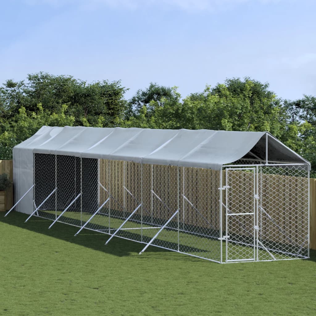 Hondenkennel Met Dak 2X10X2,5 M Gegalvaniseerd Staal Zilver