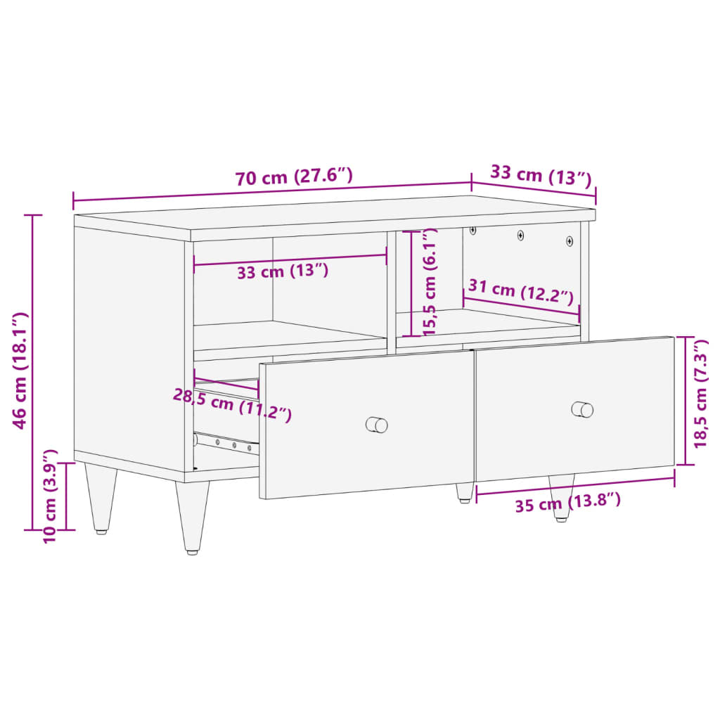 Tv-Meubel 70X33X46 Cm Massief Mangohout Taupe