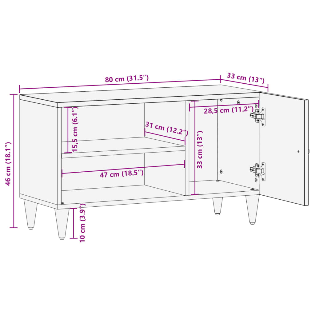 Tv-Meubel 80X33X46 Cm Massief Mangohout Beige