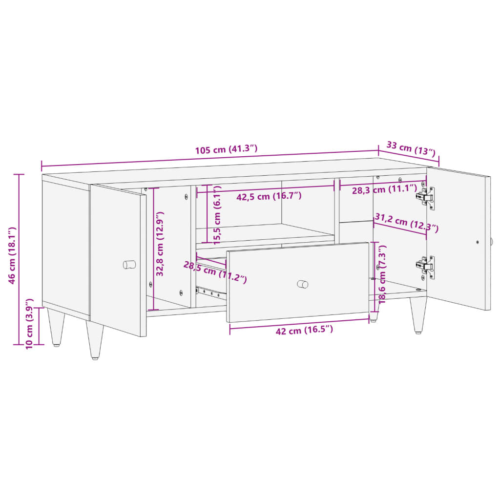 Tv-Meubel 105X33X46Cm Massief Mangohout