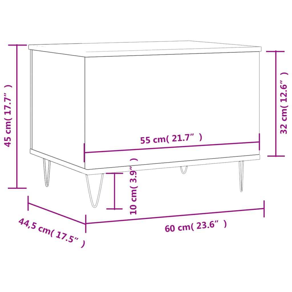 Salontafel 60X44,5X45 Cm Bewerkt Hout Hoogglans Wit