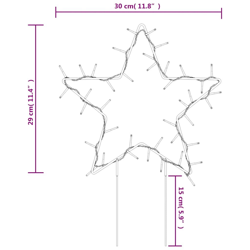 Kerstverlichting Ster Met Grondpinnen 50 Led's 29 Cm Zwart