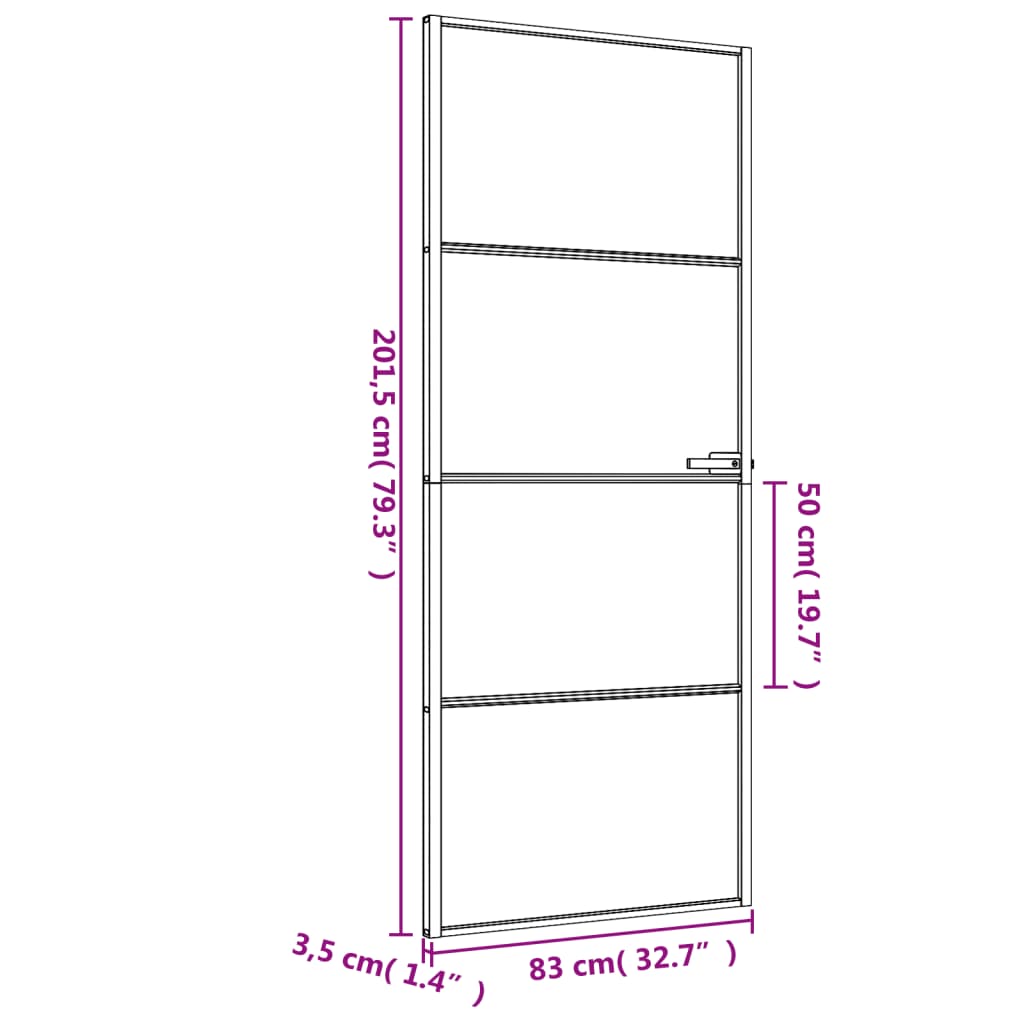 Binnendeur Smal 83X201,5 Cm Gehard Glas En Aluminium Zwart