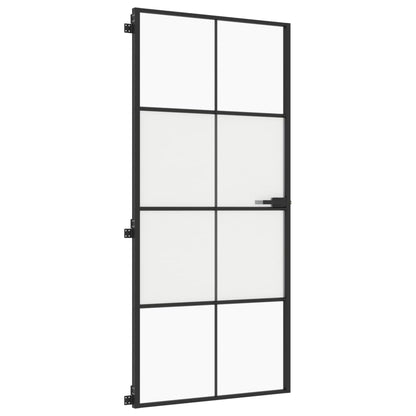 Binnendeur Smal 93X201,5 Cm Gehard Glas En Aluminium Zwart