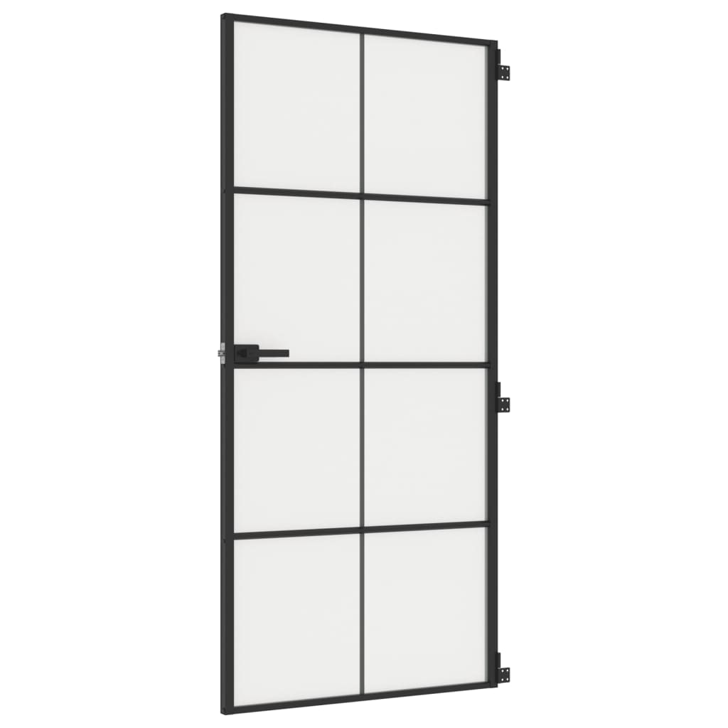 Binnendeur Smal 93X201,5 Cm Gehard Glas En Aluminium Zwart