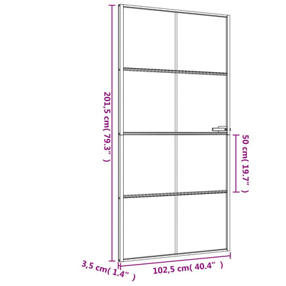 Binnendeur Smal 102,5X201,5 Cm Gehard Glas En Aluminium Zwart