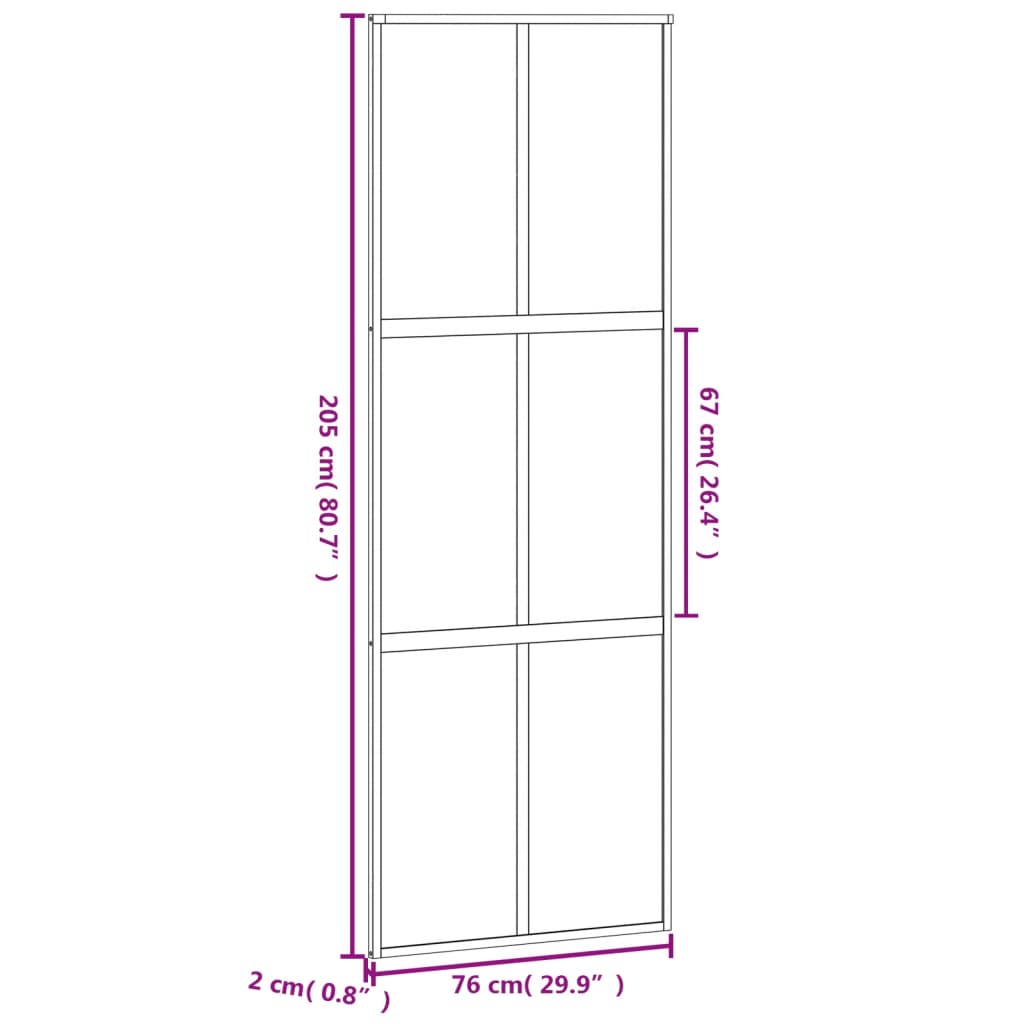 Schuifdeur 76X205 Cm Gehard Glas En Aluminium Zwart