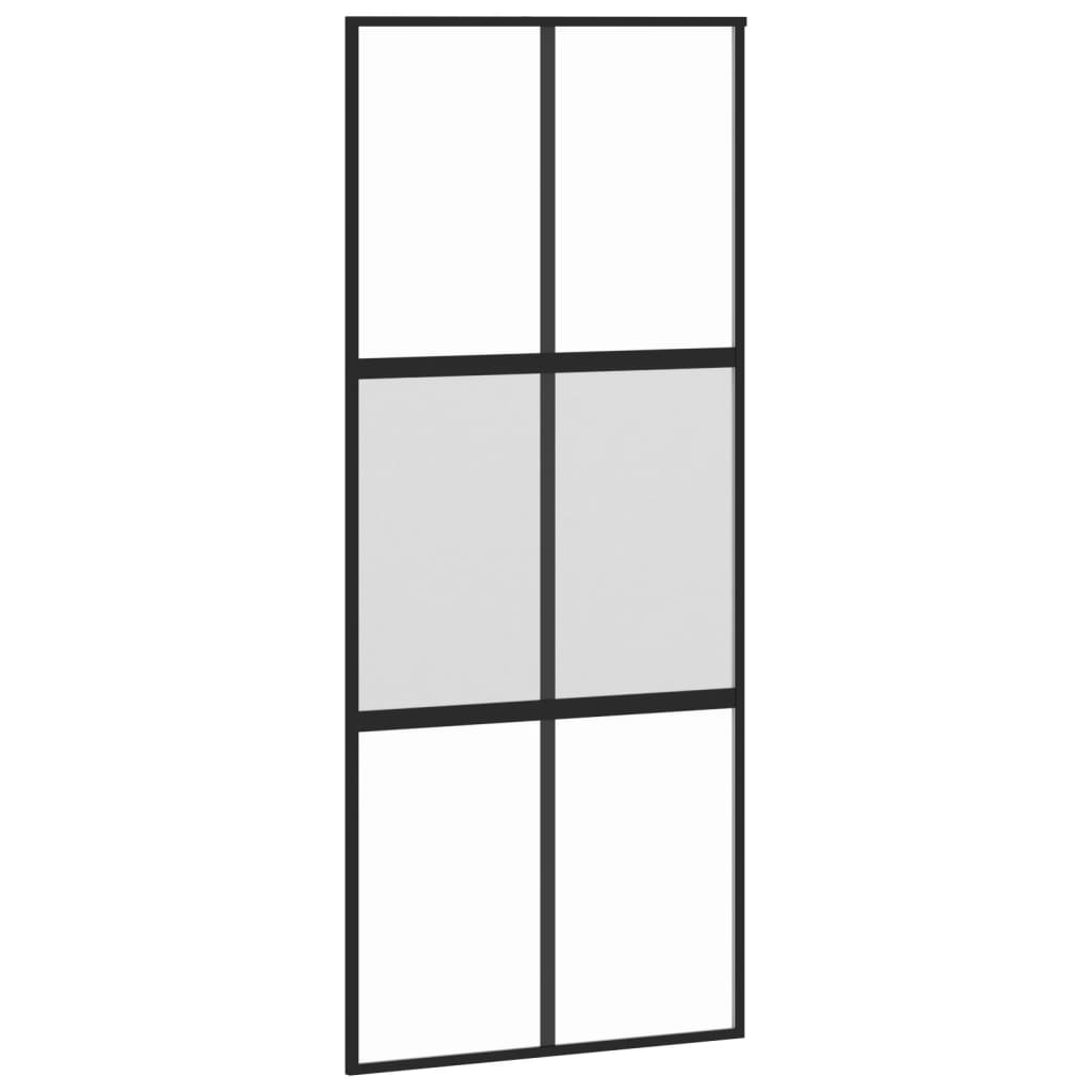 Schuifdeur 90X205 Cm Gehard Glas En Aluminium Zwart