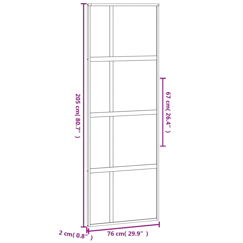 Schuifdeur 76X205 Cm Gehard Glas En Aluminium Zwart