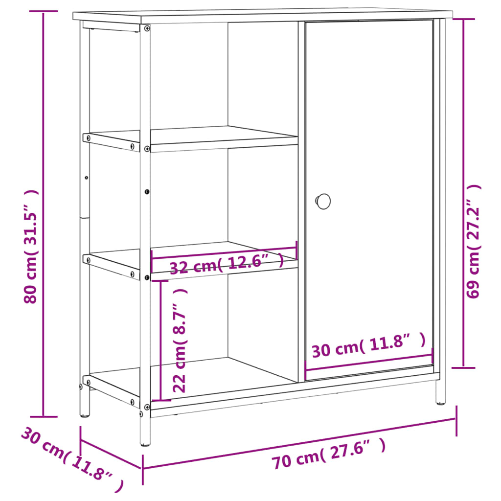 Dressoir 70X30X80 Cm Bewerkt Hout Grijs Sonoma