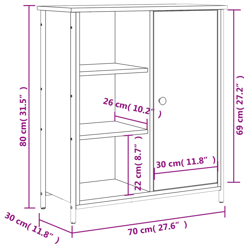 Dressoir 70X30X80 Cm Bewerkt Hout Grijs Sonoma