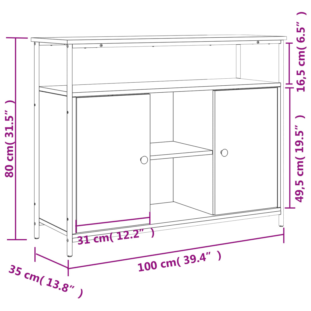 Dressoir 100X35X80 Cm Bewerkt Hout Gerookt Eikenkleurig