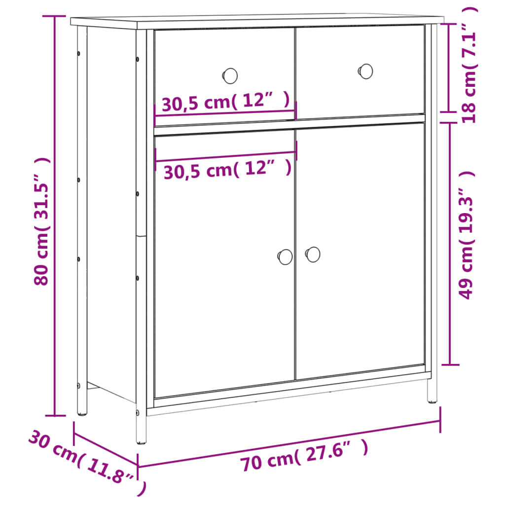 Dressoir 70X30X80 Cm Bewerkt Hout Grijs Sonoma