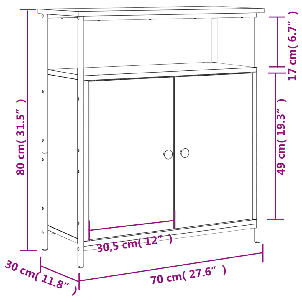 Dressoir 70X30X80 Cm Bewerkt Hout Bruin Eikenkleur