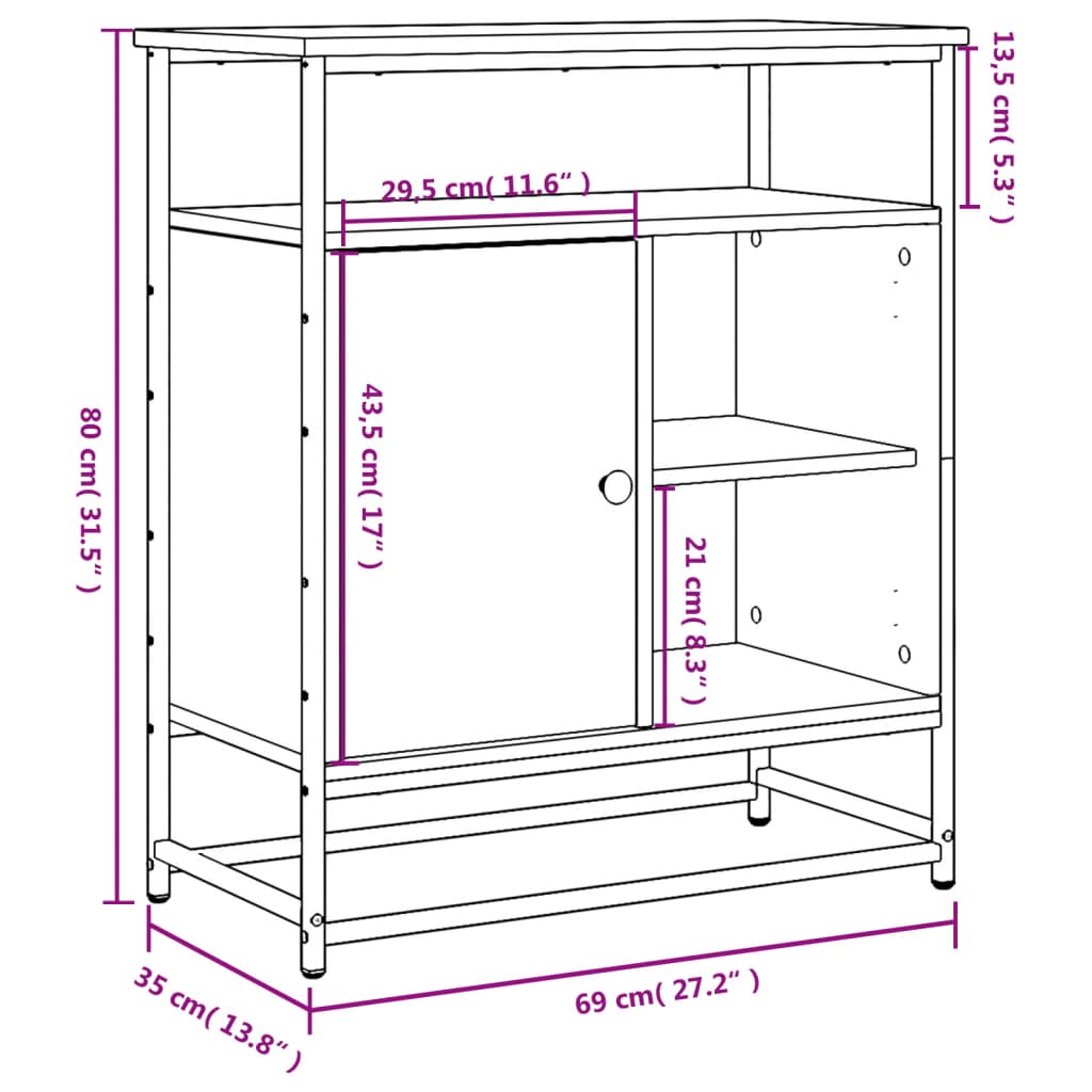 Dressoir 69X35X80 Cm Bewerkt Hout Gerookt Eikenkleurig