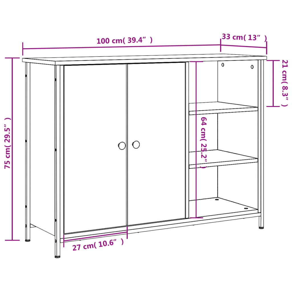 Dressoir 100X33X75 Cm Bewerkt Hout Grijs Sonoma