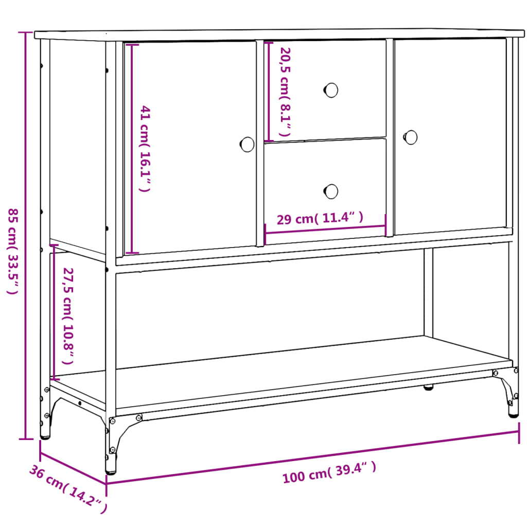 Dressoir 100X36X85 Cm Bewerkt Hout Bruin Eikenkleur