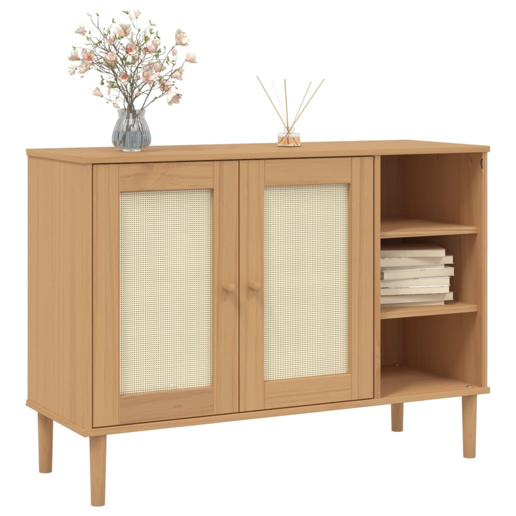 Dressoir Senja 112X40X80 Cm Rattan Massief Grenenhout Bruin