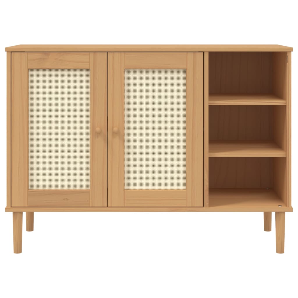 Dressoir Senja 112X40X80 Cm Rattan Massief Grenenhout Bruin