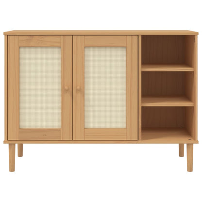 Dressoir Senja 112X40X80 Cm Rattan Massief Grenenhout Bruin