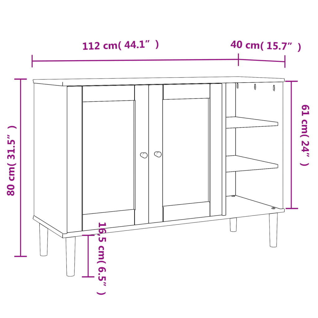 Dressoir Senja 112X40X80 Cm Rattan Massief Grenenhout Bruin