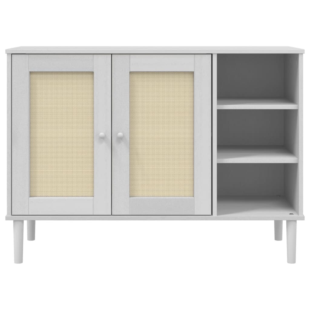 Dressoir Senja 112X40X80 Cm Rattan Look Massief Grenenhout Wit