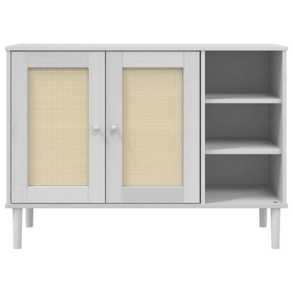 Dressoir Senja 112X40X80 Cm Rattan Look Massief Grenenhout Wit