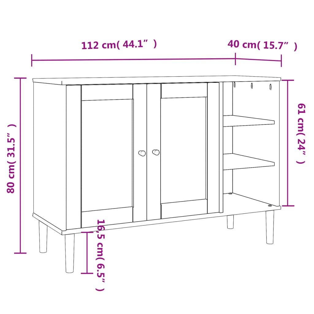 Dressoir Senja 112X40X80 Cm Rattan Massief Grenenhout Zwart