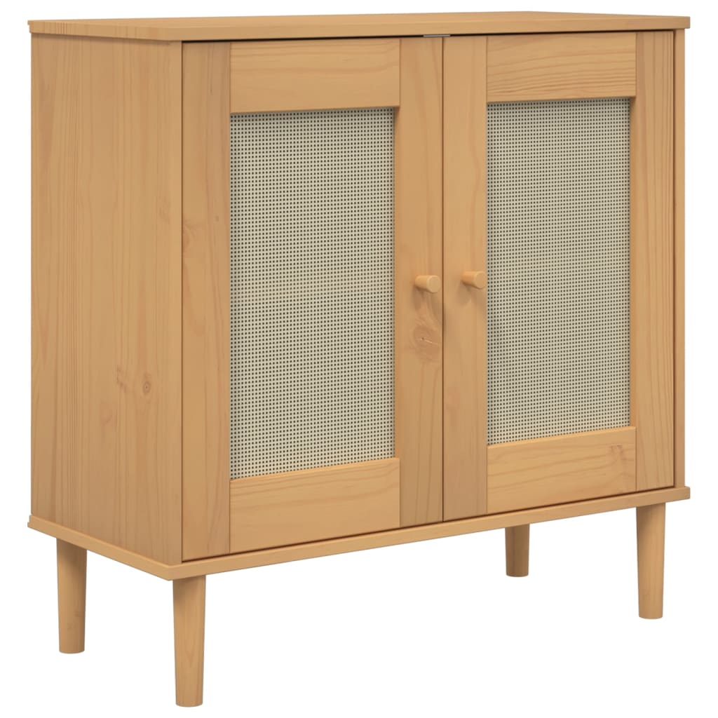 Dressoir Senja 80X35X80 Cm Rattan Look Massief Grenenhout Bruin