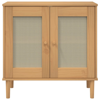 Dressoir Senja 80X35X80 Cm Rattan Look Massief Grenenhout Bruin