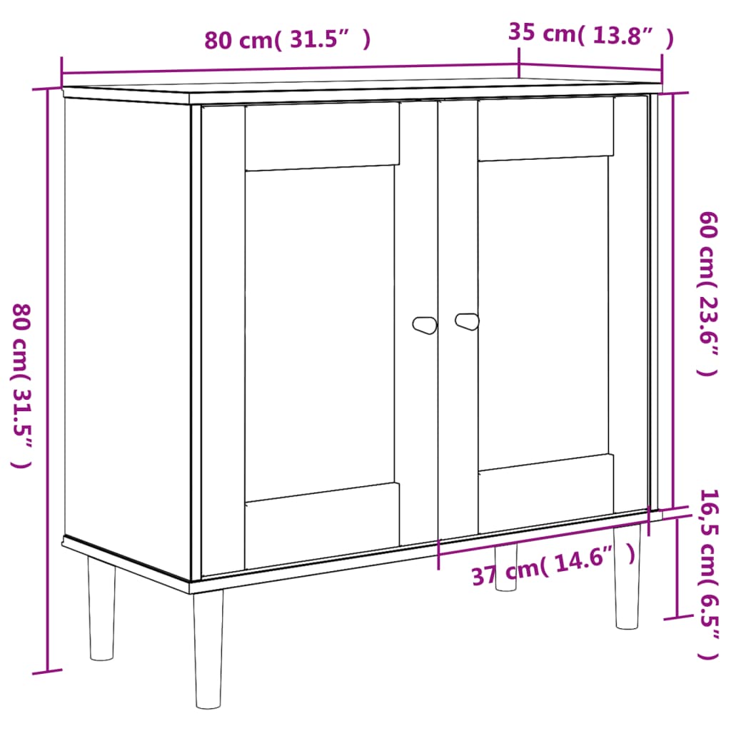 Dressoir Senja 80X35X80 Cm Rattan Look Massief Grenenhout Bruin