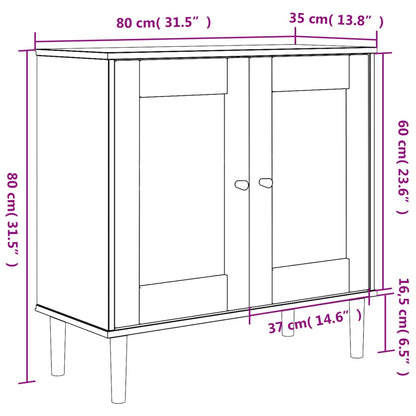 Dressoir Senja 80X35X80 Cm Rattan Look Massief Grenenhout Bruin