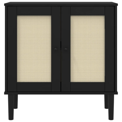 Dressoir Senja 80X35X80 Cm Rattan Look Massief Grenenhout Zwart