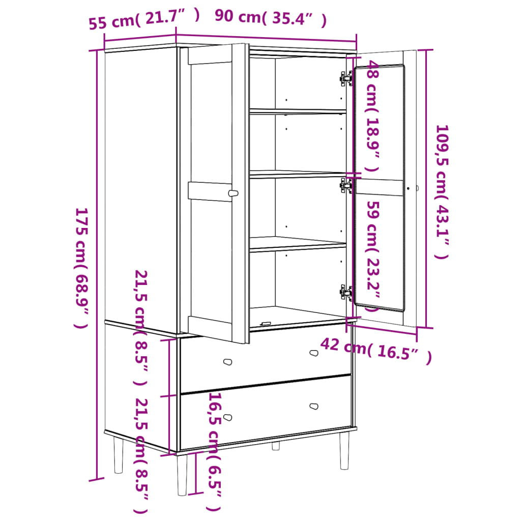 Kledingkast Senja 90X55X175 Cm Rattan Look Grenenhout Bruin