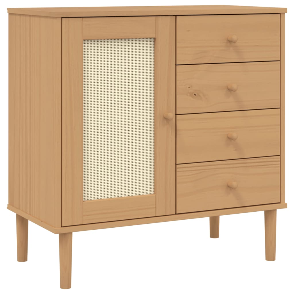 Dressoir Senja 80X40X80 Cm Rattan Look Massief Grenenhout Bruin