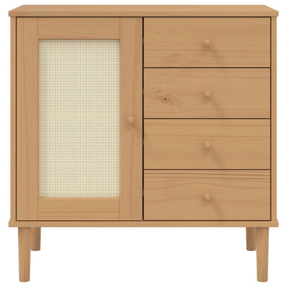 Dressoir Senja 80X40X80 Cm Rattan Look Massief Grenenhout Bruin