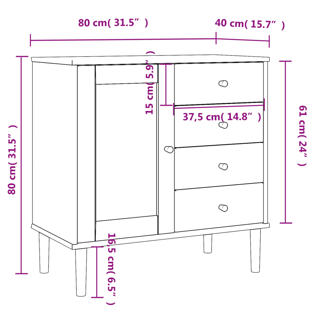 Dressoir Senja 80X40X80 Cm Rattan Look Massief Grenenhout Bruin