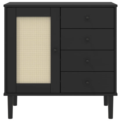 Dressoir Senja 80X40X80 Cm Rattan Look Massief Grenenhout Zwart