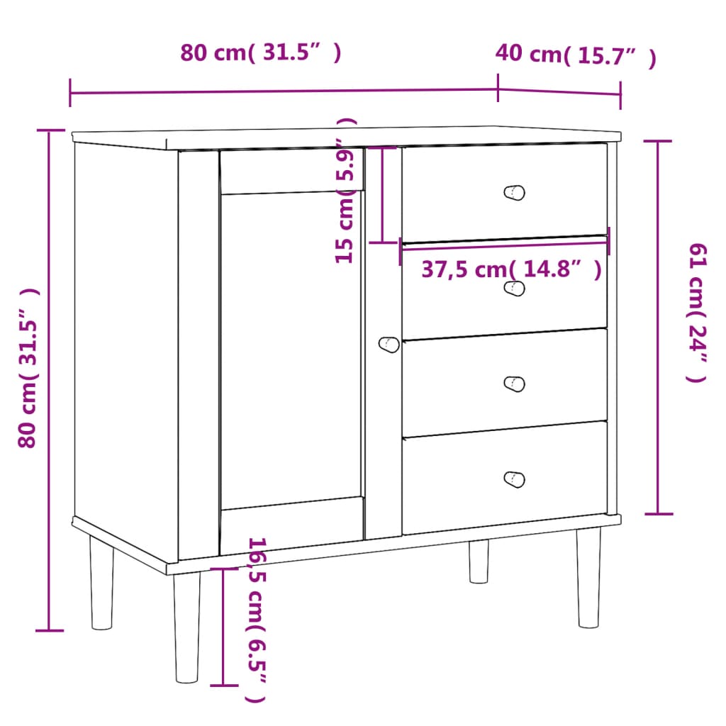 Dressoir Senja 80X40X80 Cm Rattan Look Massief Grenenhout Zwart