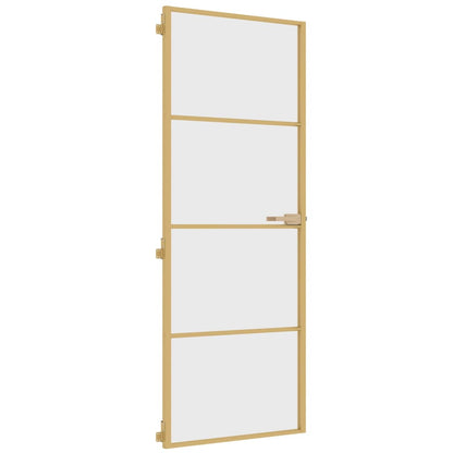 Binnendeur Smal 76X201,5 Cm Gehard Glas En Aluminium Goudkleur